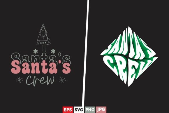Santa Crew 3D Text Effect Design for Merchandise Graphics